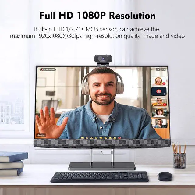 Alt view image 2 of 7 - TOALLIN 1080P Full HD Webcam with Dual Microphones, Computer Web Camera, 90° Wide Angle View Without Distortion, USB Plug and Play Webcam for Video Conferencing/Online Calling/Live Streaming