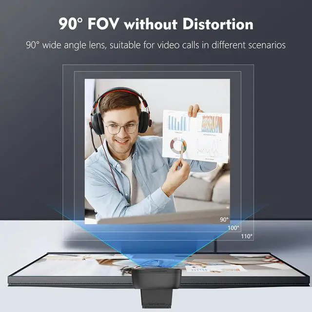 Alt view image 4 of 7 - TOALLIN 1080P Full HD Webcam with Dual Microphones, Computer Web Camera, 90° Wide Angle View Without Distortion, USB Plug and Play Webcam for Video Conferencing/Online Calling/Live Streaming