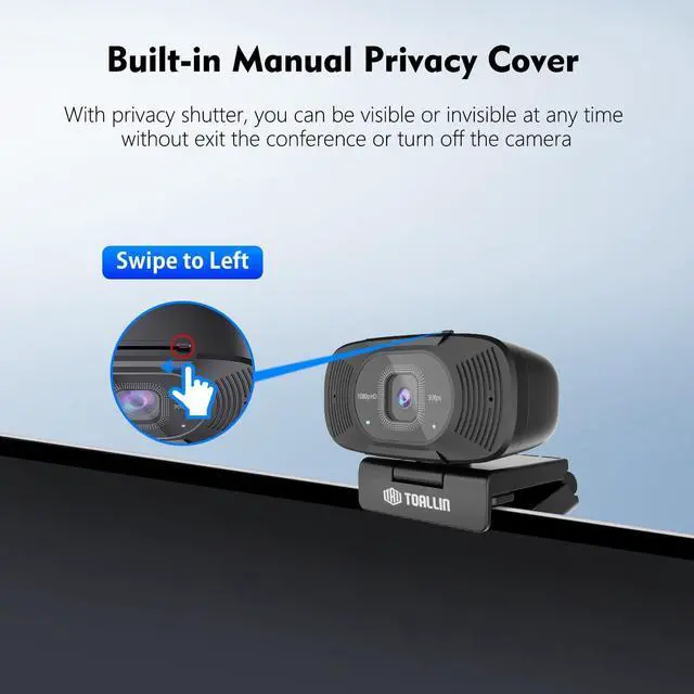 Alt view image 5 of 7 - TOALLIN 1080P Full HD Webcam with Dual Microphones, Computer Web Camera, 90° Wide Angle View Without Distortion, USB Plug and Play Webcam for Video Conferencing/Online Calling/Live Streaming
