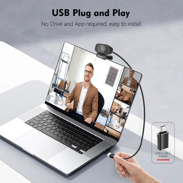 Alt view image 6 of 7 - TOALLIN 1080P Full HD Webcam with Dual Microphones, Computer Web Camera, 90° Wide Angle View Without Distortion, USB Plug and Play Webcam for Video Conferencing/Online Calling/Live Streaming