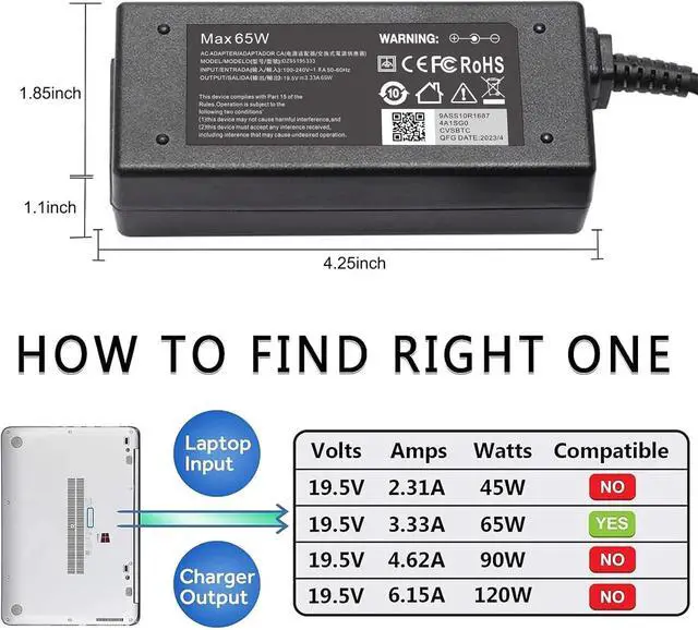 Alt view image 3 of 7 - Charger for HP Laptop Computer 65W 45W HP Chromebook/Probook450 650 640 G5 G4 G6 G7 G8 Elitebook/Pavilion/x360 11 13 14 15 17 Zbook Notebook 15 17 AC Power Adapter HP Laptop Charger