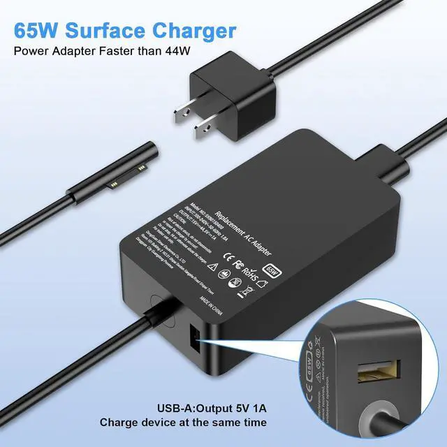Alt view image 6 of 7 - 65W Surface Pro Charger Compatible with Surface Pro 9 8 3 7 6 5 4 X Microsoft Surface Charger Windows Surface Laptop Charger 1 2 3 4 with 5V 1A USB Charging Port LED 65W 44W 36W Power Supply Cord