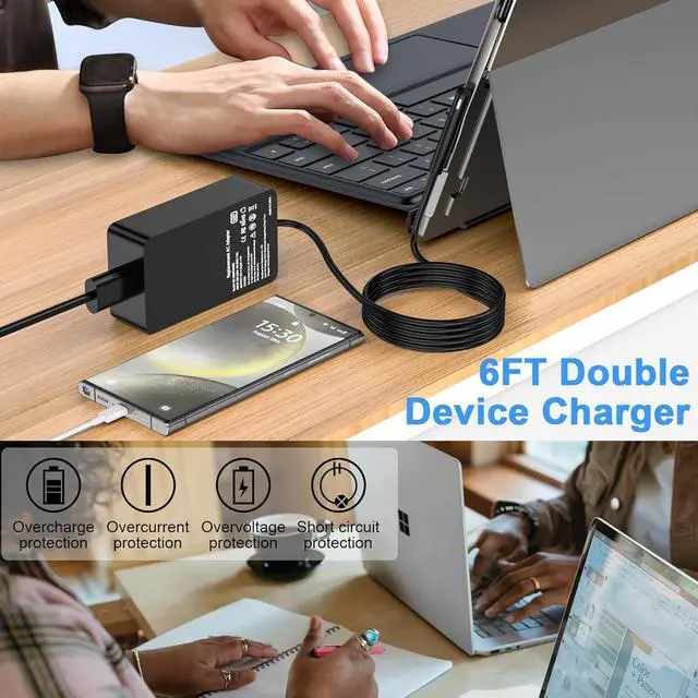 Alt view image 6 of 7 - 65W Laptop Charger Compatible with Microsoft Surface Pro 11 10 9 8 3 7 7+ 6 5 4 X,Compatible with Surface Windows Laptop 7 6 5 4 3 2 1,Book 3 2 1 65W 44W 36W Power Supply Cord