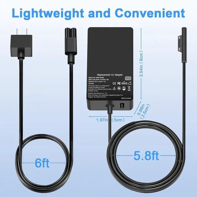 Alt view image 7 of 7 - 65W Laptop Charger Compatible with Microsoft Surface Pro 11 10 9 8 3 7 7+ 6 5 4 X,Compatible with Surface Windows Laptop 7 6 5 4 3 2 1,Book 3 2 1 65W 44W 36W Power Supply Cord