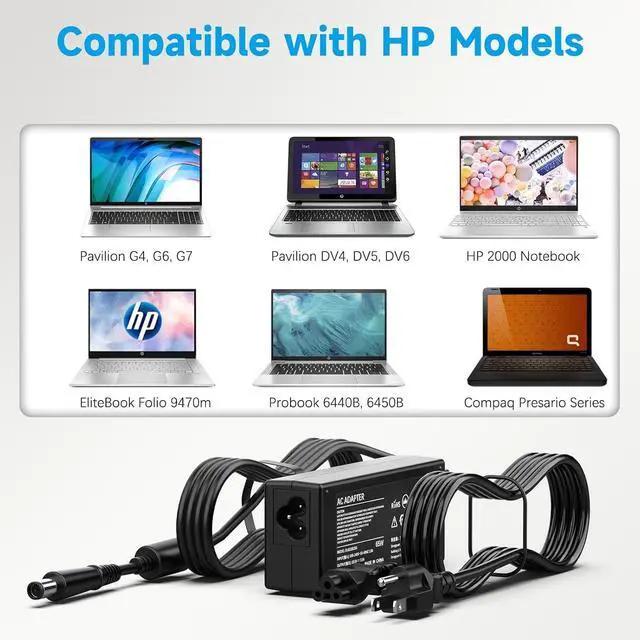 Alt view image 3 of 7 - Laptop Charger for HP Pavilion G6 G7 DV7 DV6 DV5 DV4 G72 G71 G60 G61 G62 DM4, HP 2000, EliteBook 8440P 8460P 8460W, Probook 4320S 4420S 4430S, 4440S 4510S Notebook 65W 18.5V 3.5A Power Supply Cord