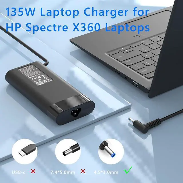 Alt view image 5 of 7 - 135W Laptop Charger Compatible with HP Spectre X360 Charger 15t-df100 15-df000 16t-f10 16 2-in-1 for HP OMEN Pavilion Gaming 15 17 ec0013dx 15-ec0751ms ZBook 15 G5 G6 G7 TPN-DA11 Power Cord