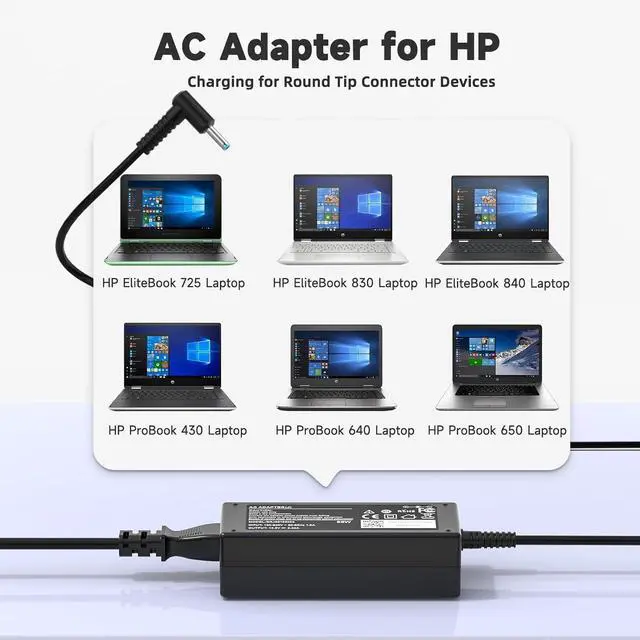 Alt view image 3 of 7 - 65W Laptop Charger for HP EliteBook 820 830 840 845 850 855 1020 1030 1040 G9 G8 G7 G6 G5 G4 G3 Laptop AC Adapter Power Cord 19.5V
