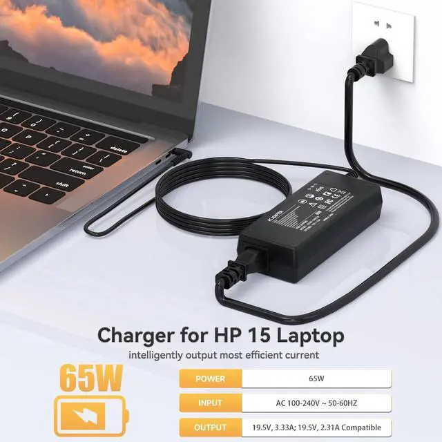 Alt view image 4 of 7 - 65W 45W Laptop Charger for HP Model 15: 15-dy 15-dq 15-da 15-db 15-dw 15-f 15-ef 15-ab 15-ac 15-af 15-an 15-au 15-aw 15-ay 15-ba 15-bn 15-bk 15-br 15-bs 15-bw Series Power Supply
