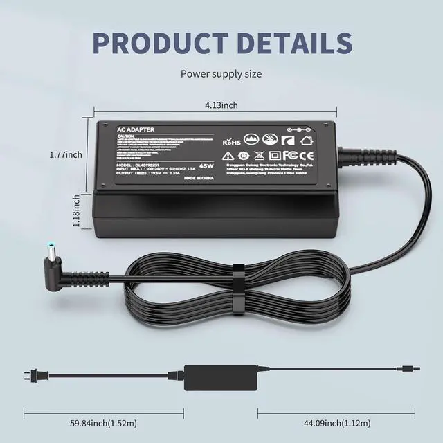 Alt view image 7 of 7 - 45W 19.5V 2.31A Laptop Charger for HP EliteBook Charger 850 840 830 820 755 745 735 725 G3 G4, Folio 1040 G1 G2 G3; ProBook 650 645 640 470 455 450 445 440 430 G4 G5 AC Adapter Power Supply