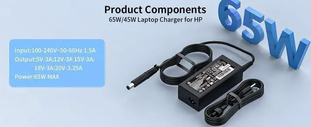 Alt view image 4 of 4 - 19.5V 3.33A 65W Laptop Charger Fit for HP Pavilion G4 G6 G7 G32 G42 G56 G60 G61 G62 G71 G72 DV3 DV4 DV5 DV6 DV7 DM4 M6 M7 Power Adapter Supply Cord