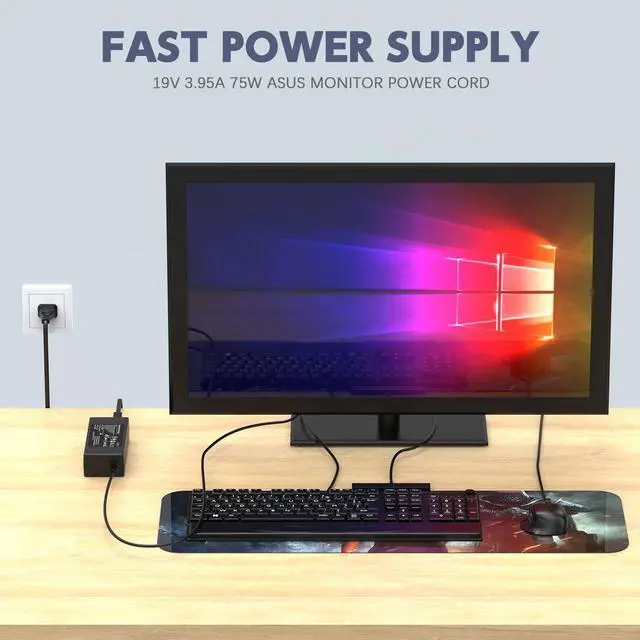 Alt view image 4 of 7 - 19V Power Supply for Asus Monitor 27 24 23 22 inch VX238H, VX238H-W, VX228, VX228H, VX248, VX248H, MX279H, VX239H, VX279H, VX229H, MX239H, LS246H, LS248H, VG278Q, VG279Q Gaming Monitor Power Cord