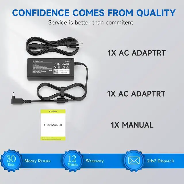 Alt view image 2 of 6 - 65W N15Q8 N15Q9 N15Q10 Laptop Charger for Acer ChromeBook 11 R11 13 14 15 CB3 CB5 C720 C720P C731 C738T C740 C810 C730E CB5-571 ADP-45FE F; Acer Aspire 11 C740-C4PE PA-1450-26 AC Adapter 19V 3.42A