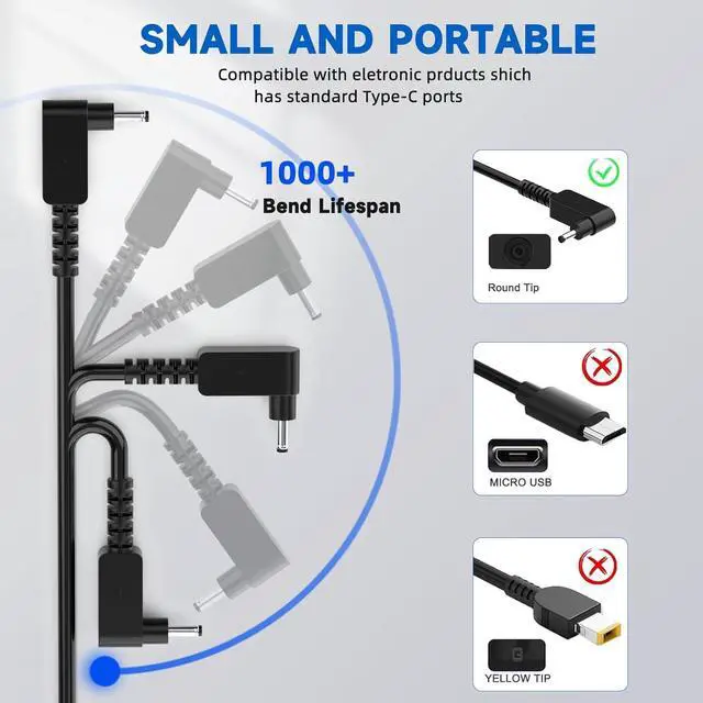 Alt view image 5 of 6 - 65W N15Q8 N15Q9 N15Q10 Laptop Charger for Acer ChromeBook 11 R11 13 14 15 CB3 CB5 C720 C720P C731 C738T C740 C810 C730E CB5-571 ADP-45FE F; Acer Aspire 11 C740-C4PE PA-1450-26 AC Adapter 19V 3.42A
