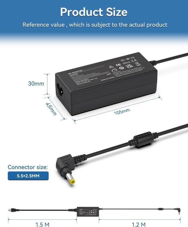 Alt view image 4 of 7 - for HP Monitor Power Cord 20" 21.5" 23" 23.8" 25" 27"; 22cwa 25vx 22bw 23bw 23cw 24ea 24es 25bw 25es 25xw 27bw 27xi 27er HP Monitor Power Supply IPS LED Backlit Full HD Display