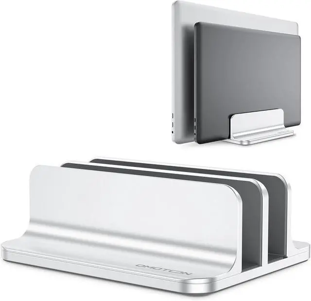 Main image of [Updated Dock Version Vertical Laptop Stand Double Desktop Stand Holder with Adjustable Dock (Up to 17.3 inch) Fits All MacBook/Surface//HP//Chrome Book (Silver)