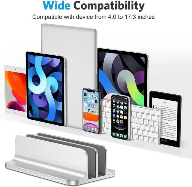 Alt view image 3 of 7 - [Updated Dock Version Vertical Laptop Stand Double Desktop Stand Holder with Adjustable Dock (Up to 17.3 inch) Fits All MacBook/Surface//HP//Chrome Book (Silver)