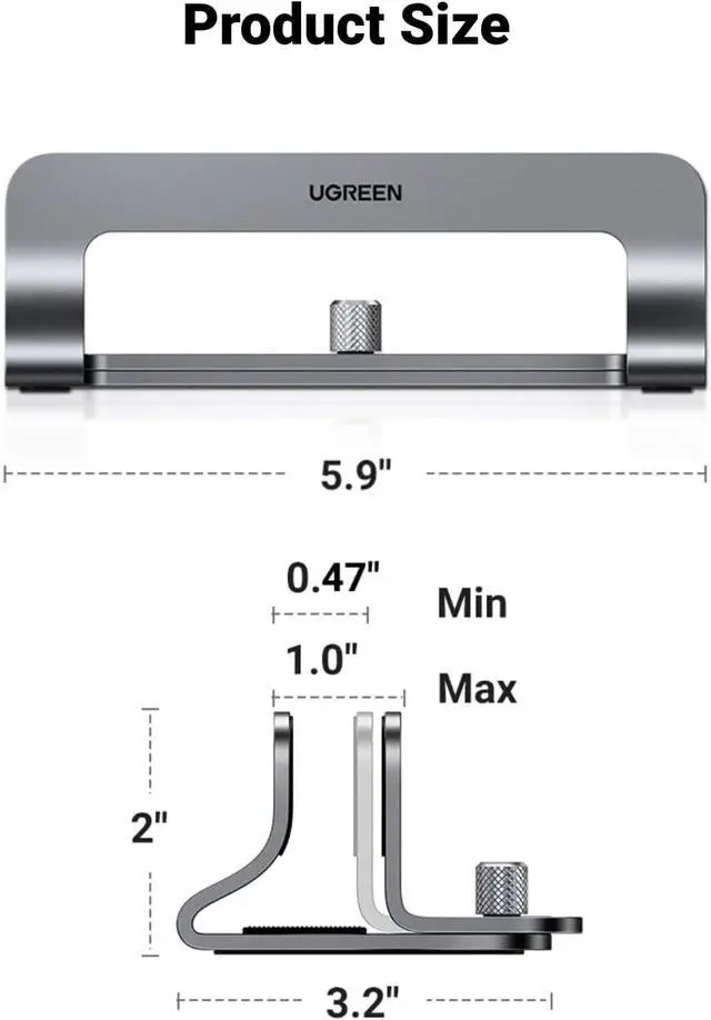 Alt view image 7 of 7 - UGREEN Vertical Laptop Stand Holder for Desk Compatible with MacBook Pro, MacBook Air Stand Vertical Aluminum Adjustable for Up to 17.3 Inch Gaming Laptop, Gray