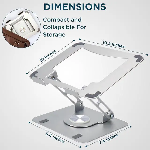 Alt view image 2 of 7 - Swivel Laptop Stand for Desk Adjustable Computer iPad Stand for Desk w/ 360 Rotation Portable Laptop Holder for Home Office Ergonomic Supplies
