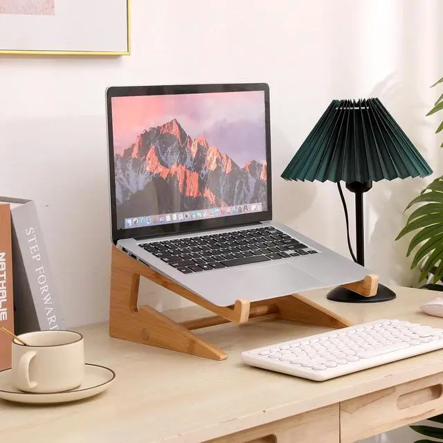 Alt view image 2 of 7 - Wooden Laptop Stand,Wooden Vertical Laptop Stand for Desk,Bamboo Laptop Stand Compatible with MacBook Air Pro/Dell XPS/Surface pro/HP/Pixelbook/Lenovo,More Laptops13-18.6inch