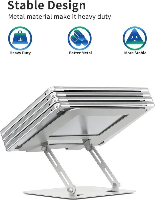 Alt view image 2 of 7 - SOUNDANCE Laptop Stand for Desk with Stable Heavy Base, Adjustable Height Multi-Angle, Ergonomic Metal Riser Holder, Foldable Mount Elevator, Compatible with 10 to 15.6 Inches PC Computer, Silver