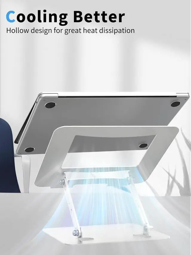 Alt view image 3 of 7 - SOUNDANCE Laptop Stand for Desk with Stable Heavy Base, Adjustable Height Multi-Angle, Ergonomic Metal Riser Holder, Foldable Mount Elevator, Compatible with 10 to 15.6 Inches PC Computer, Silver