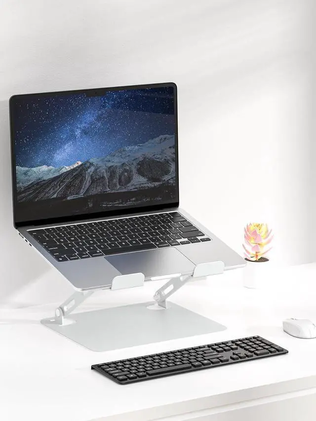 Alt view image 4 of 7 - SOUNDANCE Laptop Stand for Desk with Stable Heavy Base, Adjustable Height Multi-Angle, Ergonomic Metal Riser Holder, Foldable Mount Elevator, Compatible with 10 to 15.6 Inches PC Computer, Silver