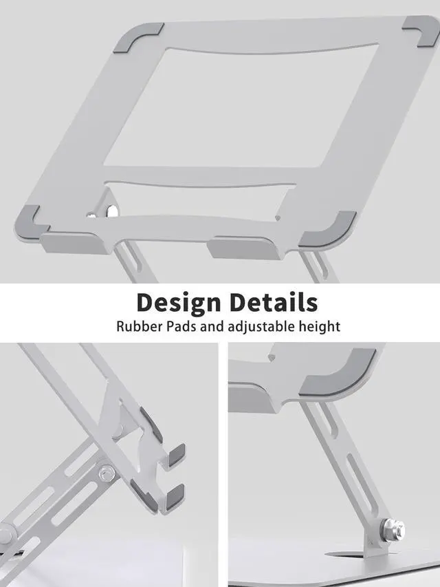 Alt view image 5 of 7 - SOUNDANCE Laptop Stand for Desk with Stable Heavy Base, Adjustable Height Multi-Angle, Ergonomic Metal Riser Holder, Foldable Mount Elevator, Compatible with 10 to 15.6 Inches PC Computer, Silver