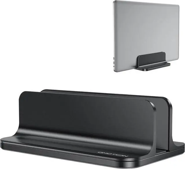 Main image of OMOTON Vertical Laptop Stand Holder, Desktop Aluminum Stand for MacBook with Adjustable Dock Size, Fits All MacBook, Surface, Chromebook and Gaming Laptops (Up to 17.3 inches),Black