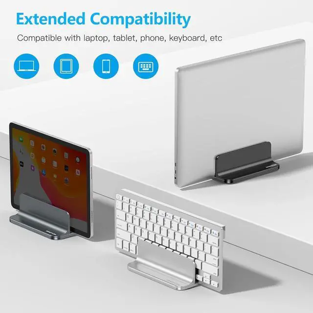 Alt view image 5 of 7 - OMOTON Vertical Laptop Stand Holder, Desktop Aluminum Stand for MacBook with Adjustable Dock Size, Fits All MacBook, Surface, Chromebook and Gaming Laptops (Up to 17.3 inches),Black