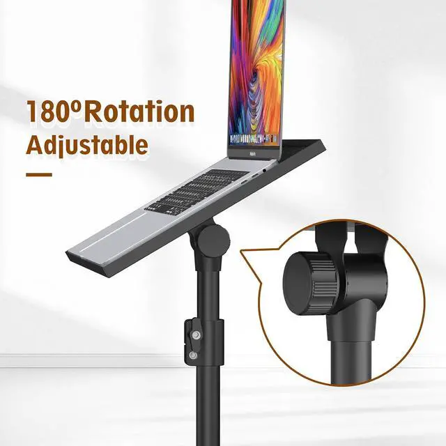 Alt view image 6 of 7 - Black Projector Floor Stand with Wheels - Adjustable Height 29 to 44 Inches, Ideal for Office & Home, Portable Laptop Stand