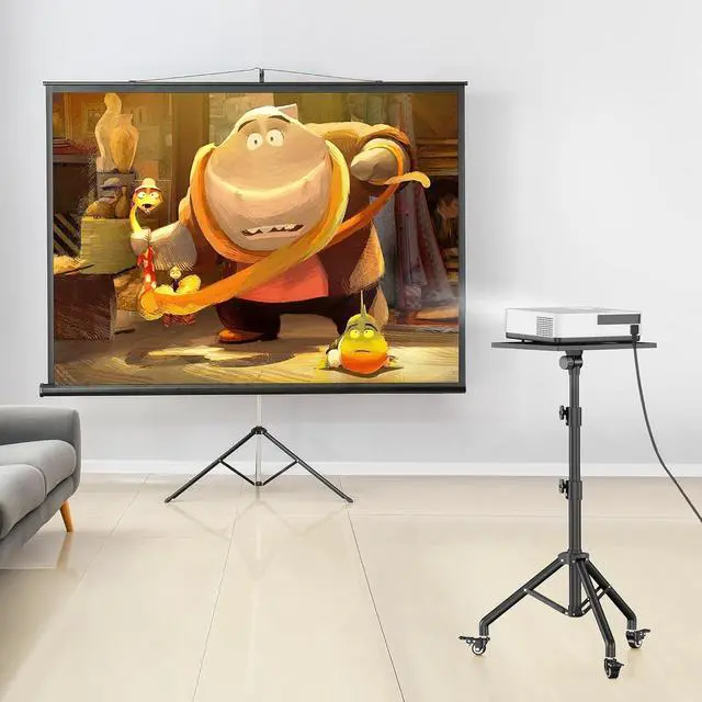 Alt view image 7 of 7 - Black Projector Floor Stand with Wheels - Adjustable Height 29 to 44 Inches, Ideal for Office & Home, Portable Laptop Stand