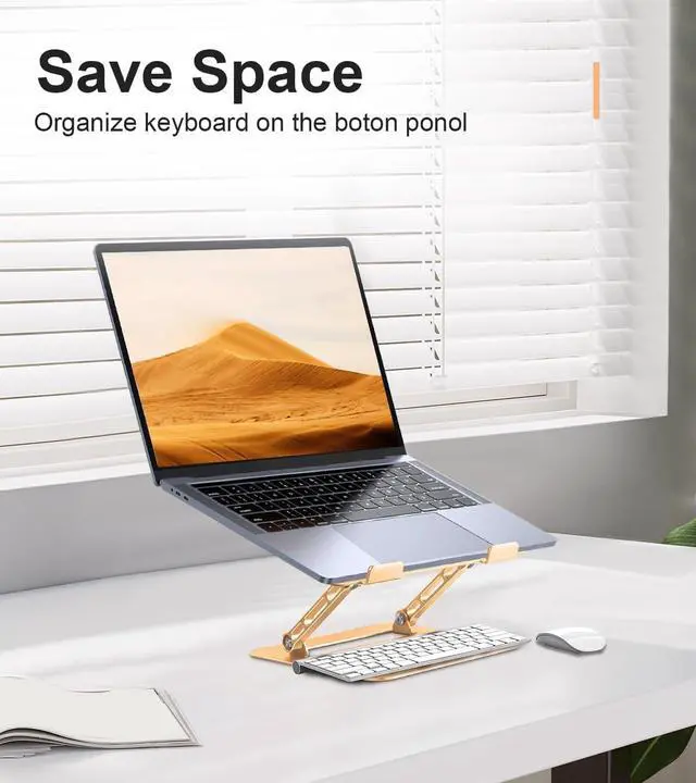 Alt view image 3 of 7 - Adjustable Laptop Stand for Desk,Portable Laptop Stand Holder and Riser,Foldable Aluminum Notebook Computer Stands for MacBook Air Pro HP Lenovo Dell Samsung Chromebook, 10-15.6 inch, Gold