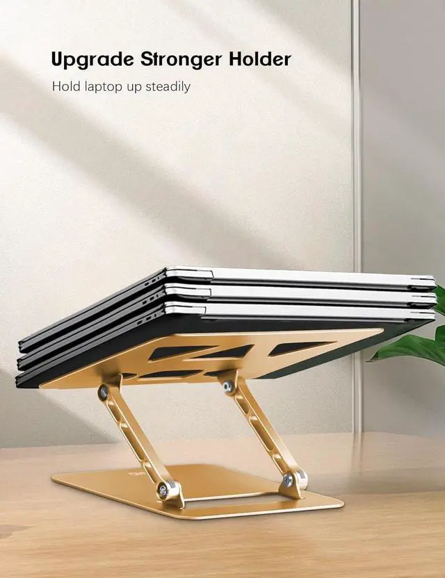Alt view image 6 of 7 - Adjustable Laptop Stand for Desk,Portable Laptop Stand Holder and Riser,Foldable Aluminum Notebook Computer Stands for MacBook Air Pro HP Lenovo Dell Samsung Chromebook, 10-15.6 inch, Gold