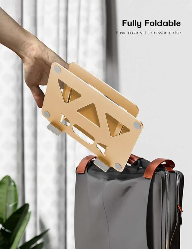 Alt view image 7 of 7 - Adjustable Laptop Stand for Desk,Portable Laptop Stand Holder and Riser,Foldable Aluminum Notebook Computer Stands for MacBook Air Pro HP Lenovo Dell Samsung Chromebook, 10-15.6 inch, Gold