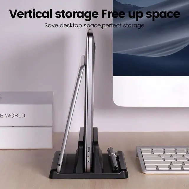 Alt view image 6 of 7 - 3 in 1 Vertical Laptop Stand Holder,Adjustable ABS Plastic Desktop Notebook Dock,Vertical Laptop Stand Space-Saving for All MacBook/Surface/Samsung/HP/Dell/Chrome Book