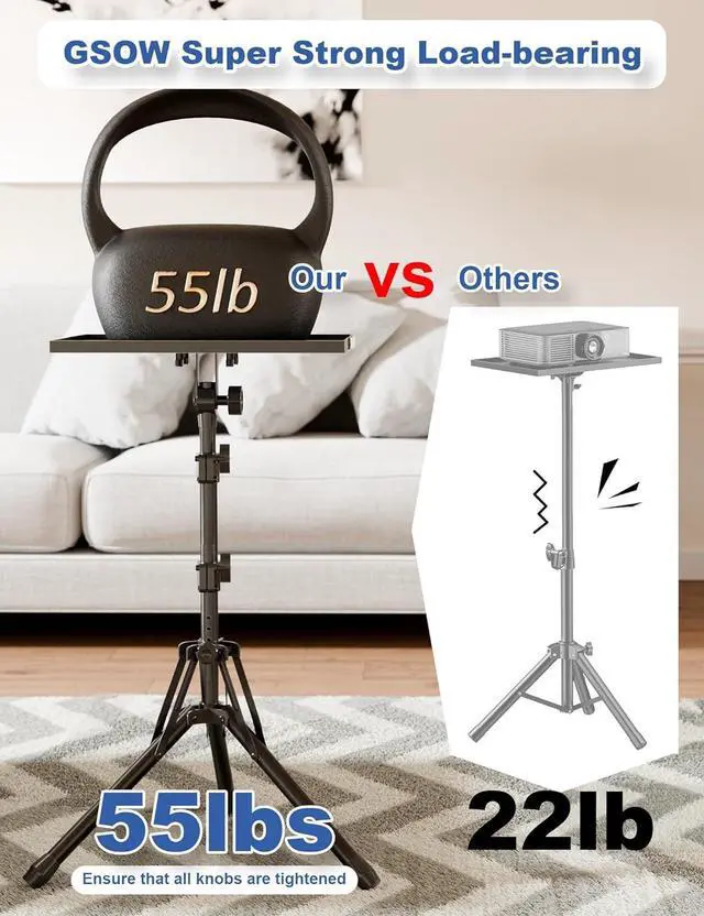 Alt view image 2 of 7 - Projector Stand Tripod, Adjustable Height 26 to 56 Inch Laptop Tripod, Laptop Stand with Mouse Tray, Foldable Tripod for Projector with Carry Bag, Portable Podium Stand for Office, Home, Stage, DJ