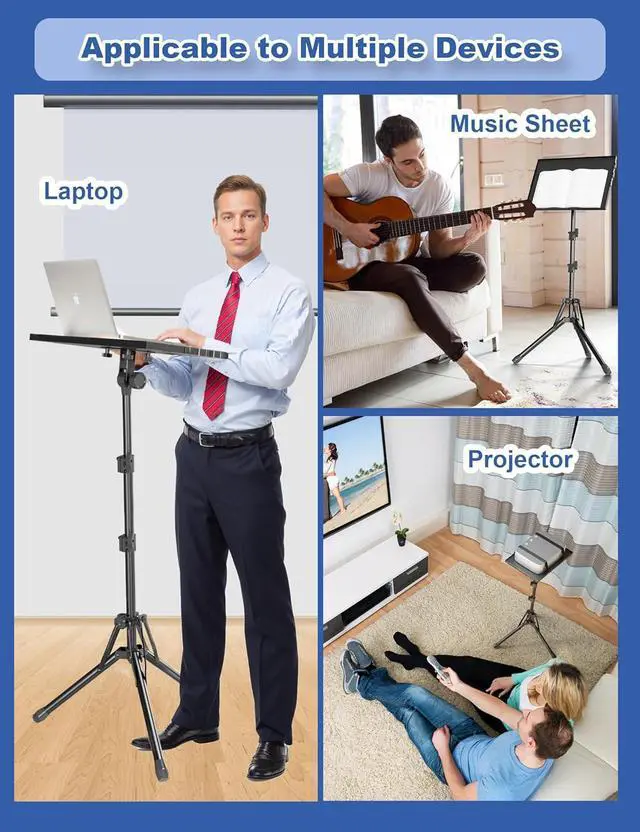 Alt view image 3 of 7 - Projector Stand Tripod, Adjustable Height 26 to 56 Inch Laptop Tripod, Laptop Stand with Mouse Tray, Foldable Tripod for Projector with Carry Bag, Portable Podium Stand for Office, Home, Stage, DJ