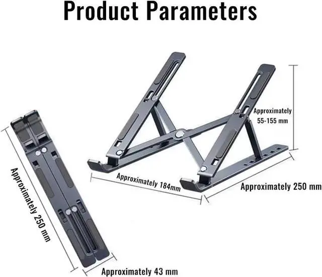 Alt view image 2 of 7 - Portable Desktop Laptop Stand,Aluminum Alloy Portable Laptop Stand, 7 Level Adjustable, Foldable, Ergonomic, Suitable for Laptops up to 18 Inches, Grey Metal Portable Laptop Stand