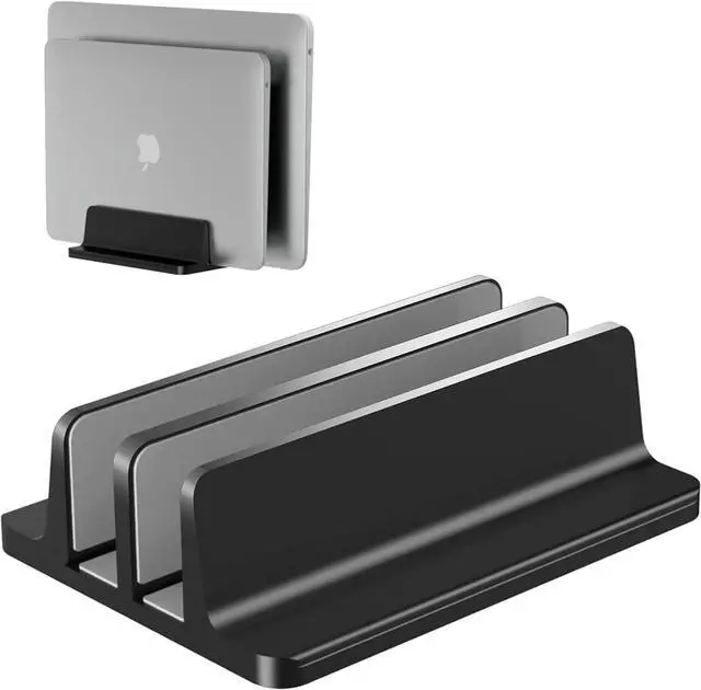 Main image of Vertical Laptop Stand, Adjustable 2 Slot Aluminum Desktop Holde(Up to 17.3 inch), Fits All MacBook/Microsoft Surface/HP/Dell/ChromeBook/iPad and Gaming Laptops (Black)
