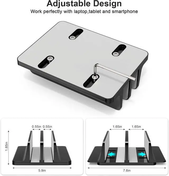 Alt view image 2 of 5 - Vertical Laptop Stand, Adjustable 2 Slot Aluminum Desktop Holde(Up to 17.3 inch), Fits All MacBook/Microsoft Surface/HP/Dell/ChromeBook/iPad and Gaming Laptops (Black)