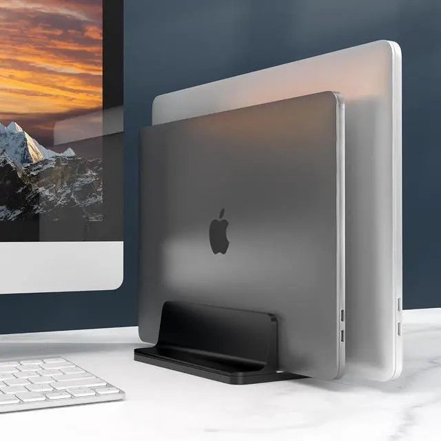 Alt view image 5 of 5 - Vertical Laptop Stand, Adjustable 2 Slot Aluminum Desktop Holde(Up to 17.3 inch), Fits All MacBook/Microsoft Surface/HP/Dell/ChromeBook/iPad and Gaming Laptops (Black)