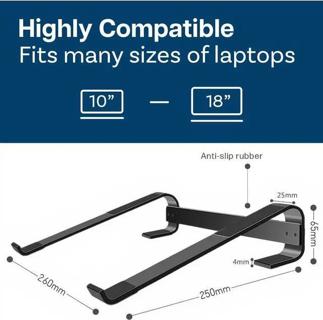 Alt view image 4 of 6 - MMOBIEL Laptop Stand - Riser 10 to 18 inches - Ventilated Holder Universal - Laptop Stand for Desk Compatible with MacBook, Notebook, ASUS and More - Incl. Tools - Black Aluminum