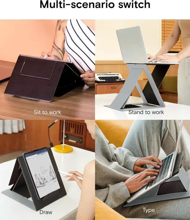 Alt view image 2 of 7 - MOFT Folding Laptop Stand Lap Desk, Portable & Mini Computer Stand Laptop Desk for Travel and Home Office, Ergonomic Design with Adjustable Viewing Angles, Lightweight Computer Cooling Riser, Black