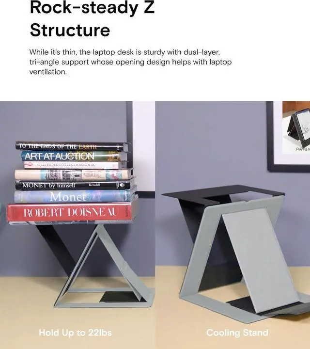 Alt view image 4 of 7 - MOFT Folding Laptop Stand Lap Desk, Portable & Mini Computer Stand Laptop Desk for Travel and Home Office, Ergonomic Design with Adjustable Viewing Angles, Lightweight Computer Cooling Riser, Black