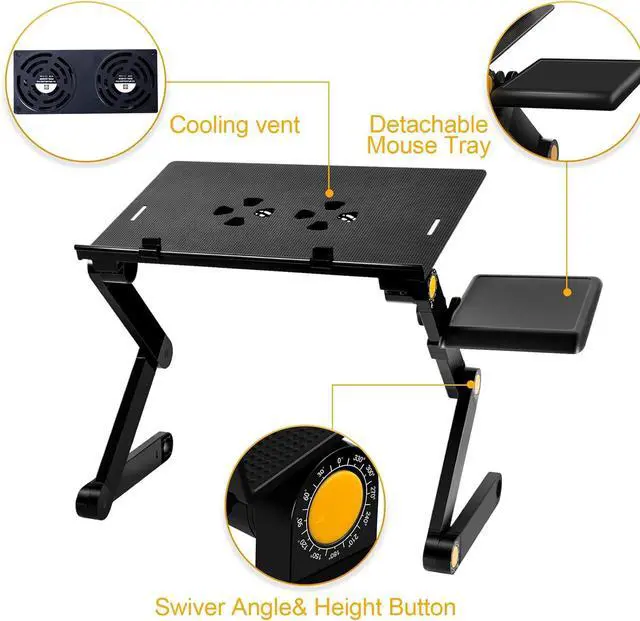 Alt view image 2 of 7 - Uten Laptop Stand, Adjustable Computer Stand for Laptop with Mouse Pad, Ergonomic Laptop Stand for Bed Compatible with MacBook Pro Stand, Foldable Laptop Holder with 2 CPU Fans