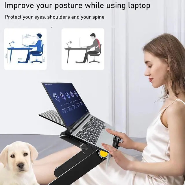 Alt view image 3 of 7 - Uten Laptop Stand, Adjustable Computer Stand for Laptop with Mouse Pad, Ergonomic Laptop Stand for Bed Compatible with MacBook Pro Stand, Foldable Laptop Holder with 2 CPU Fans