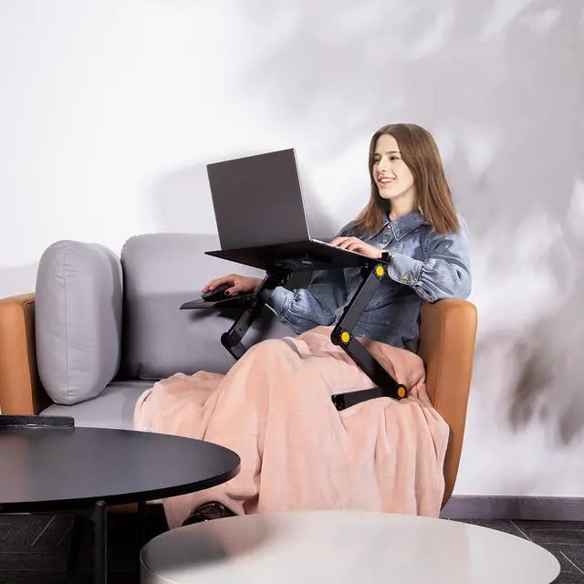 Alt view image 5 of 7 - Uten Laptop Stand, Adjustable Computer Stand for Laptop with Mouse Pad, Ergonomic Laptop Stand for Bed Compatible with MacBook Pro Stand, Foldable Laptop Holder with 2 CPU Fans