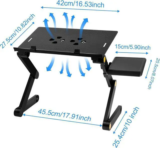 Alt view image 7 of 7 - Uten Laptop Stand, Adjustable Computer Stand for Laptop with Mouse Pad, Ergonomic Laptop Stand for Bed Compatible with MacBook Pro Stand, Foldable Laptop Holder with 2 CPU Fans