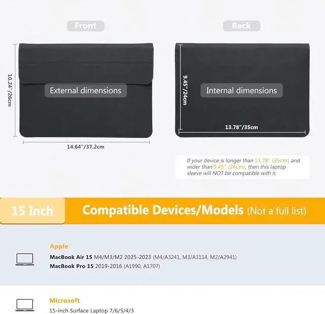 Alt view image 6 of 7 - HYZUO 15 Inch Laptop Sleeve Case with Stand for MacBook Air 15 M4 A3241 M3 A3114 M2 A2941 2025-2023, 15" Surface Laptop 7/6/5/4, MacBook Pro 15 A1990 A1707 2019-2016, with Pouch, Space Gray