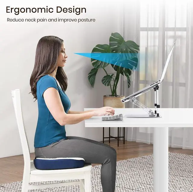 Alt view image 3 of 6 - Next-Gen Laptop Stand - No Wobbling While Typing, Adjustable Aluminum Laptop Riser Holder for Desk, Ergonomic Computer Notebook Stand for MacBook Air Pro, HP, Dell Laptops 10-16 Inch, Silver